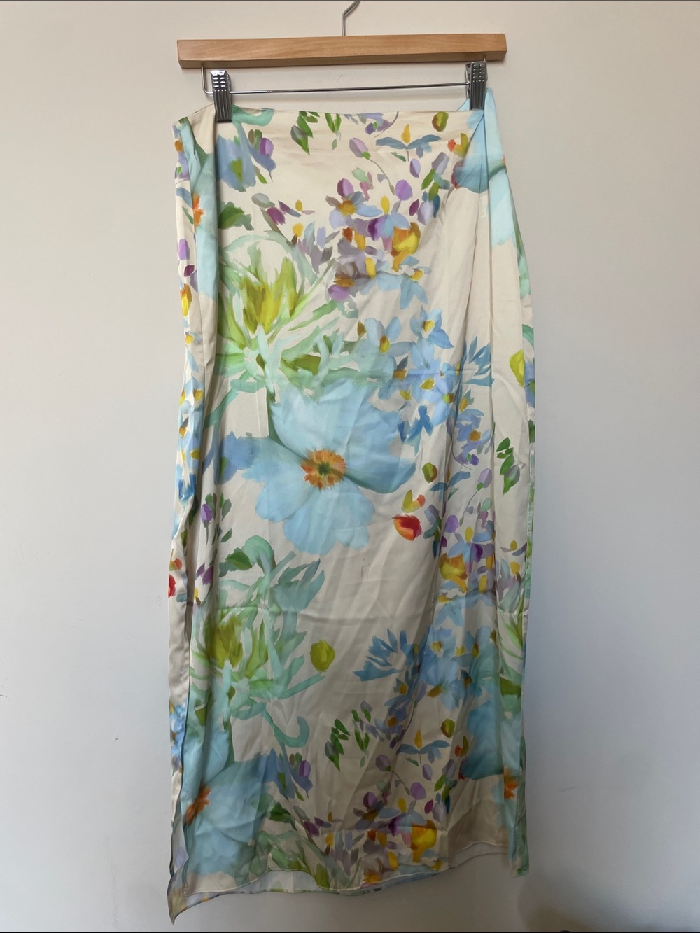 VENUS Cream Maxi Skirt with Blue, Green & Yellow Floral Print